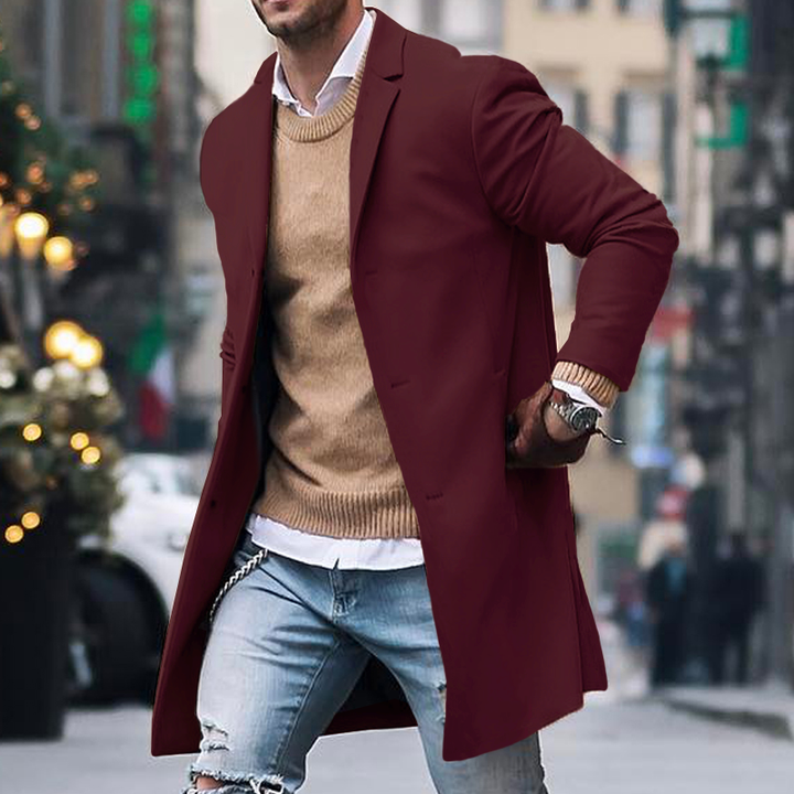 Men’s Trench Coat – Tailored Fit – Full Length – Hidden Buttons – Luxury Fabric – Lapel Collar