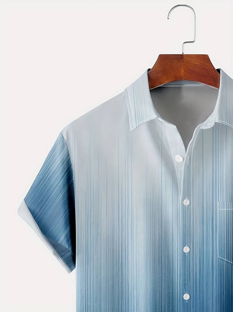 Men’s Short-Sleeve Button-Up Shirt - Gradient Pattern - Lightweight Casual Fit