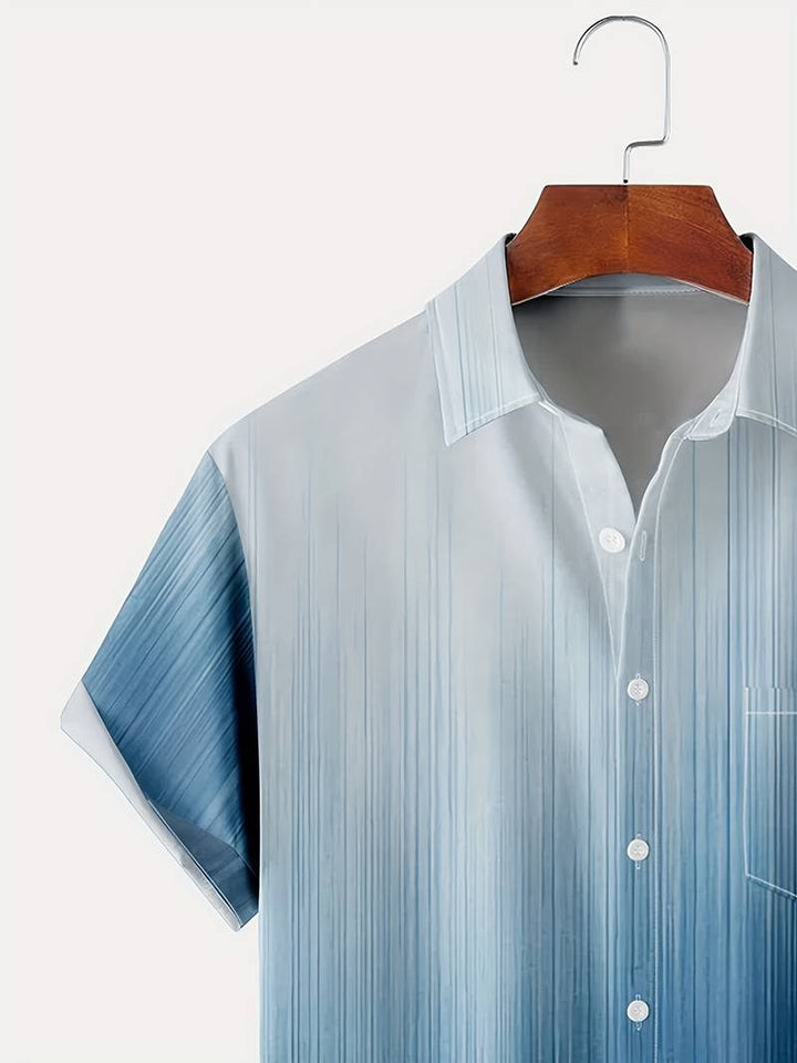 Men’s Short-Sleeve Button-Up Shirt - Gradient Pattern - Lightweight Casual Fit
