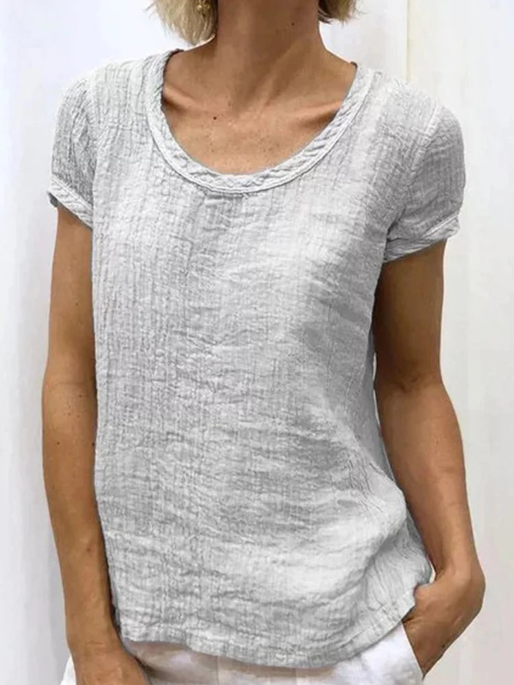 Women’s Casual Tee – Relaxed Fit – Crinkled Texture – Short Sleeve Breathable Blend