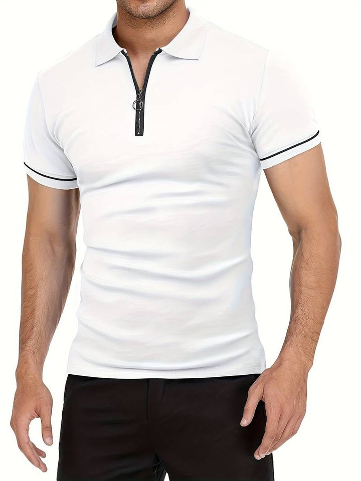 Men’s Polo Shirt - Zipper Neckline - Short Sleeve - Breathable Casual Wear