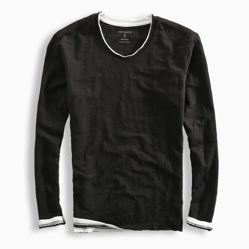 Men’s Long Sleeve Shirt - Classic Fit - V-Neck - Casual Everyday Wear
