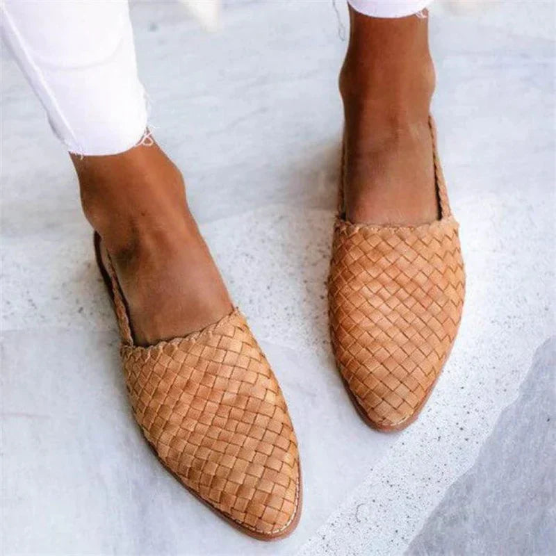 Women’s Loafers – Braided Upper – Slip-On Design – Rounded Toe – Low Heel Casual Fit