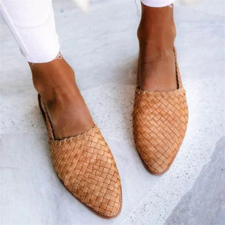 Women’s Loafers – Braided Upper – Slip-On Design – Rounded Toe – Low Heel Casual Fit
