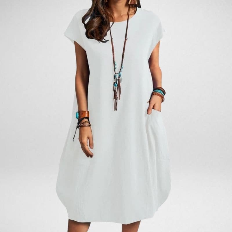 Women’s Long Dress – Breathable Blend – Relaxed Fit – Short Sleeve with Pockets