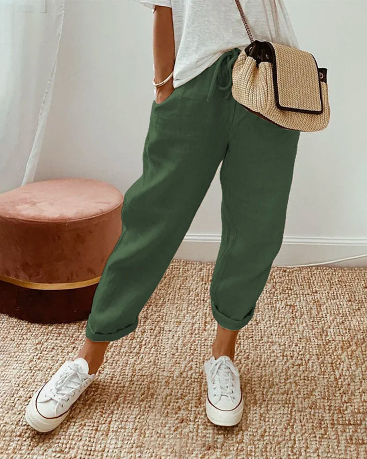 Women's Jogger Pants - Lightweight Breathable Fabric - Relaxed Fit - Drawstring Waist