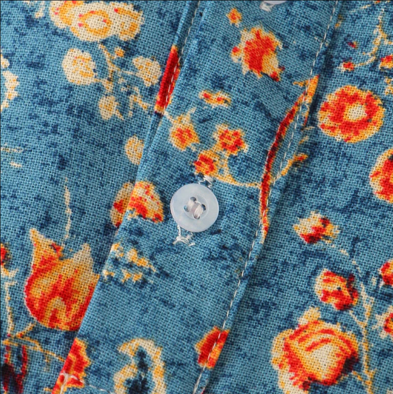 Men’s Short Sleeve Shirt - Relaxed Fit - Breathable Blend - Mandarin Collar - Floral Print