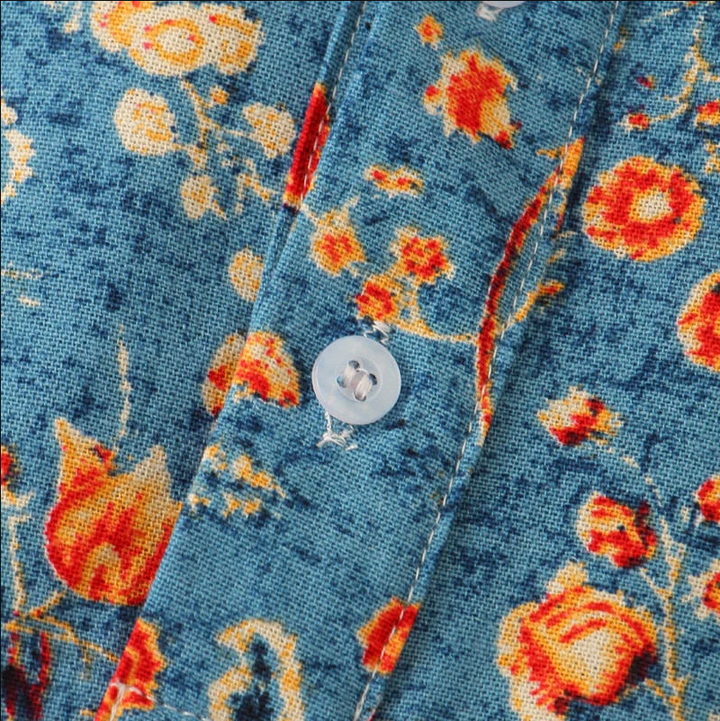 Men’s Short Sleeve Shirt - Relaxed Fit - Breathable Blend - Mandarin Collar - Floral Print