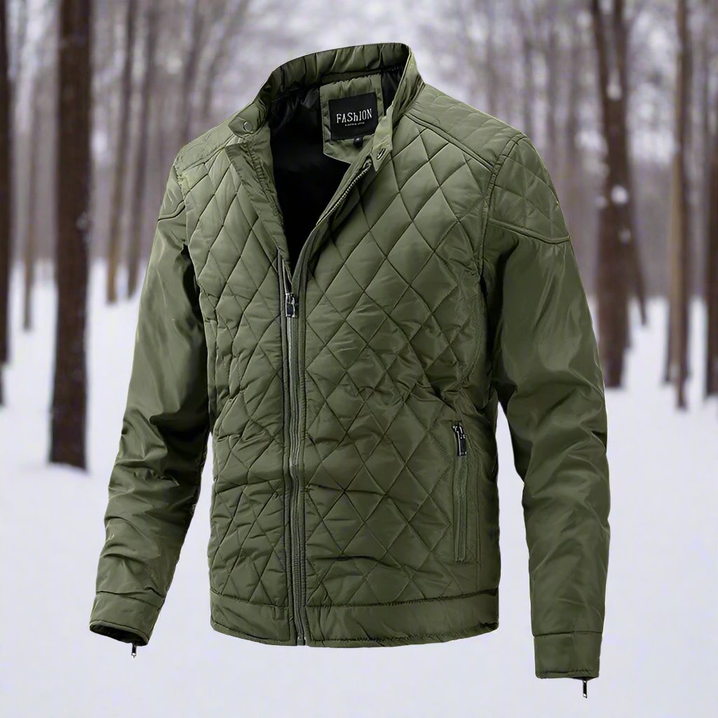 Men’s Quilted Jacket – Slim Fit – High Collar – Zip Pockets