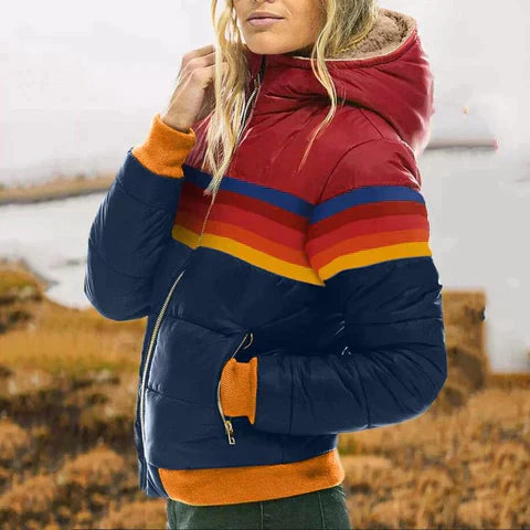 Women’s Quilted Jacket – Fitted Silhouette – Hooded – Ribbed Hems – Zip Pockets – Sporty Design