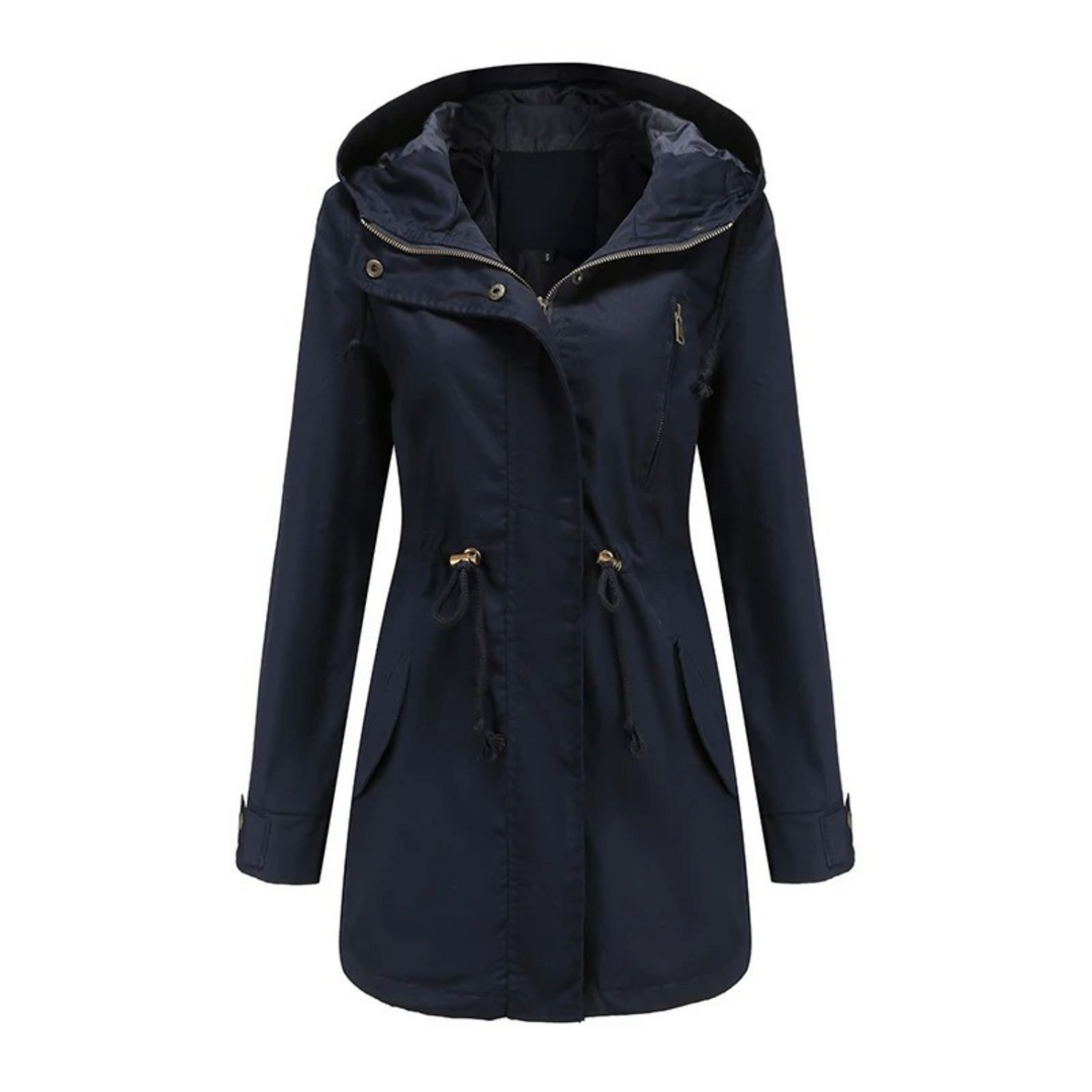 Women's Utility Jacket - Hooded - Adjustable Waist - Zipper Closure - Snap-Button Cuffs