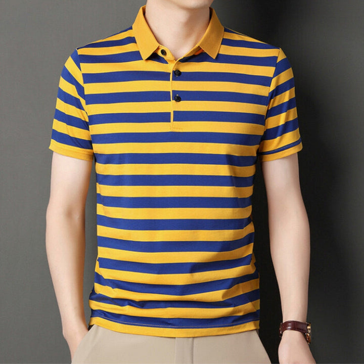 Men’s Polo Shirt - Slim Fit - Soft Knit - Striped Design - Short Sleeve Casual Wear