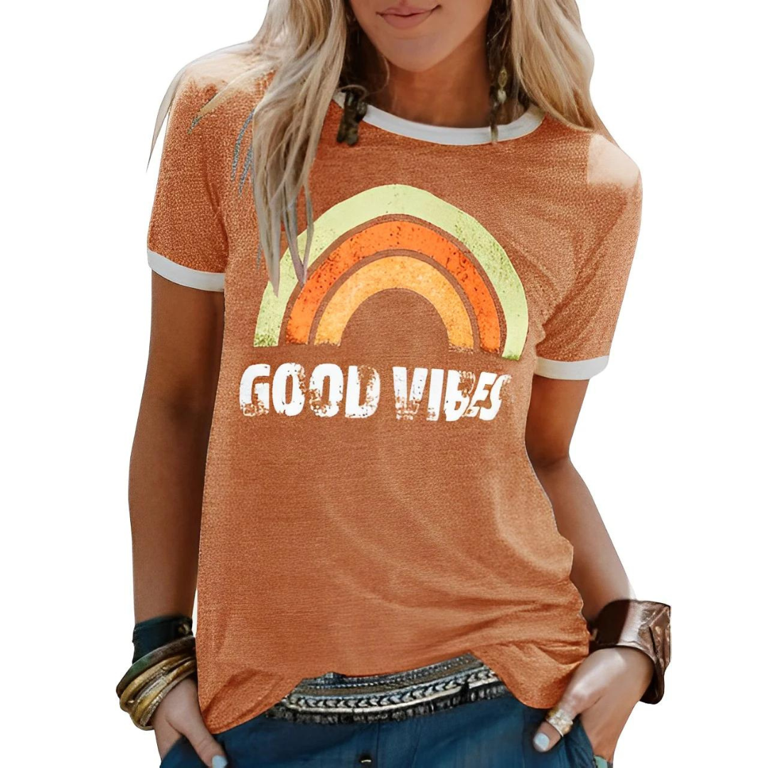 Women’s T-Shirt – Relaxed Fit – Soft Knit – Graphic Front – Ribbed Trim Casual Style