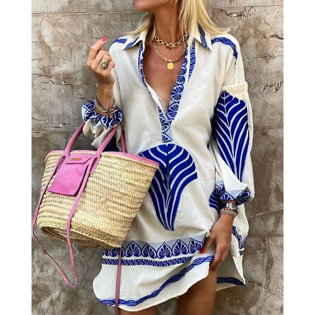 Women’s Mini Dress – Relaxed Fit – V-Neck – Breathable Blend