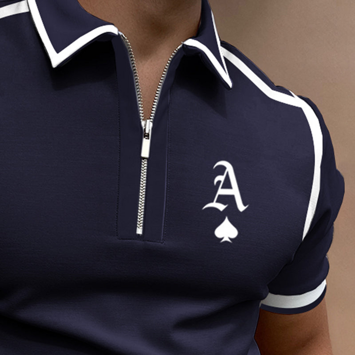 Men’s Polo Shirt - Slim Fit - Zipper Collar - Breathable Blend - Sporty Piping Detail