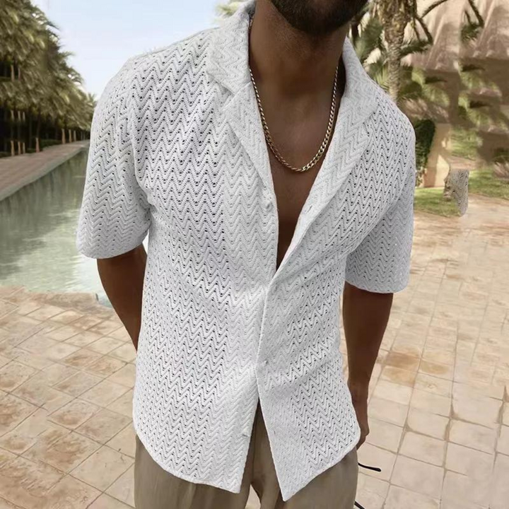 Men’s Polo Shirt - Soft Knit - Relaxed Fit - Textured Zigzag Design - Short Sleeve
