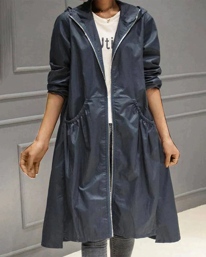Women’s Hooded Jacket – Relaxed Fit – Knee Length – Zip Front – Casual Wear