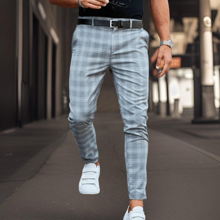 Men's Chino Pants - Slim Fit - Full Length - Plaid Pattern