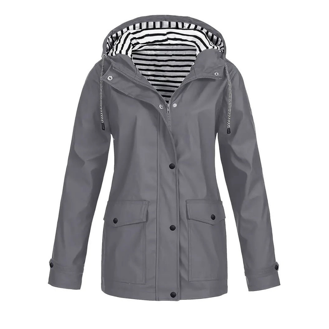 Women’s Raincoat – Relaxed Fit – Adjustable Hood – Button Front – Mid-Length Waterproof
