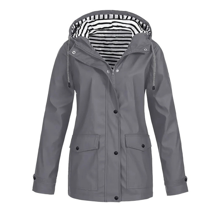 Women’s Raincoat – Relaxed Fit – Adjustable Hood – Button Front – Mid-Length Waterproof
