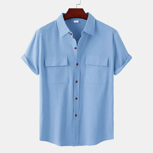 Men’s Short Sleeve Shirt – Relaxed Fit – Natural Fibers – Button Down – Chest Pockets