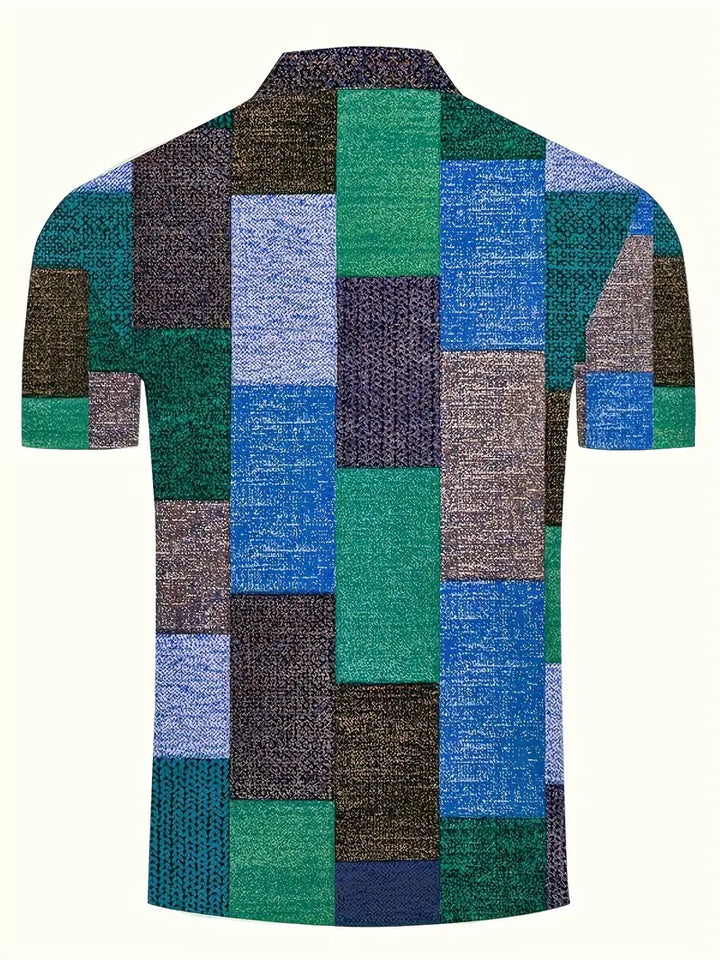 Men’s Polo Shirt - Patchwork Design - Short Sleeve - Classic Collar Casual Wear