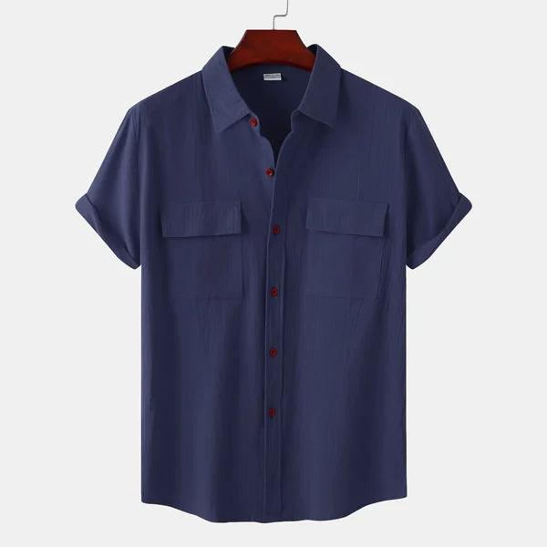Men’s Short Sleeve Shirt – Relaxed Fit – Natural Fibers – Button Down – Chest Pockets