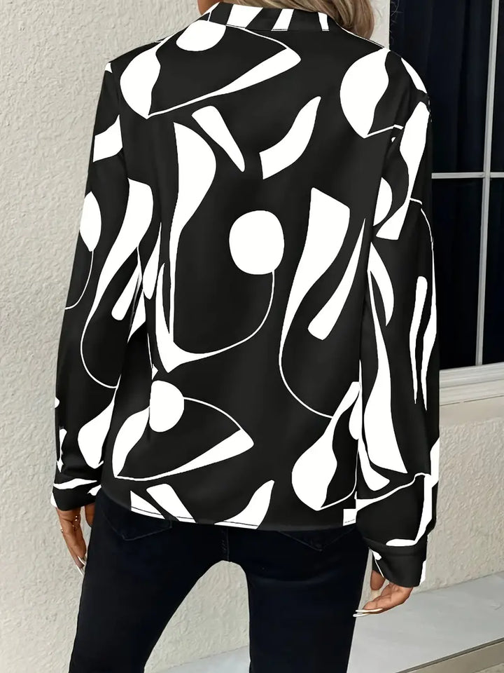 Women's Blouse - V-Neck - Long Sleeve - Relaxed Fit - Abstract Pattern