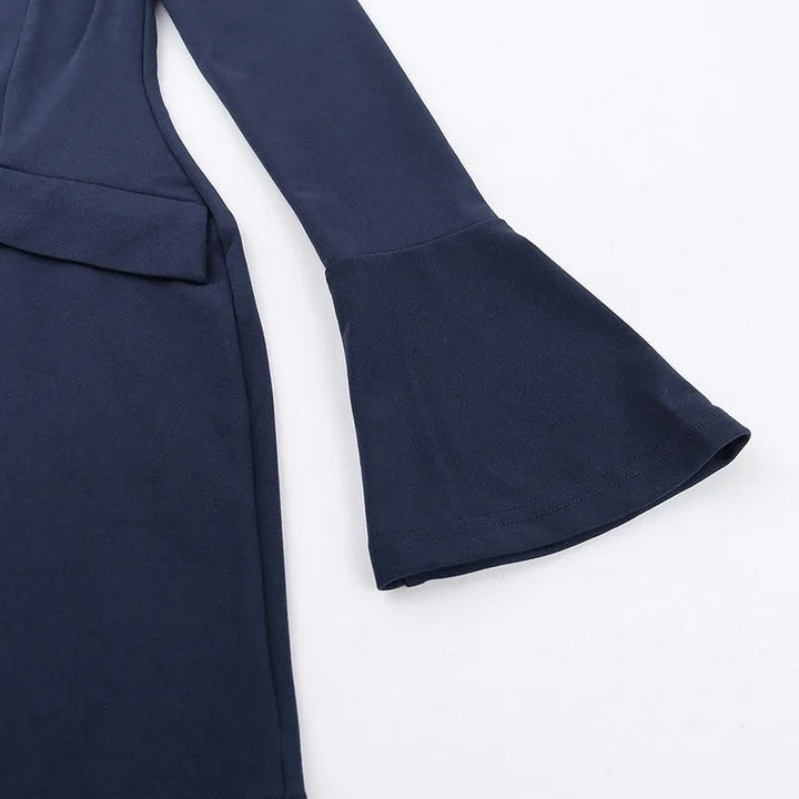 Women's Mini Dress - Tailored Fit - Long Sleeve Bell Cuffs - High Neck Elegant Style