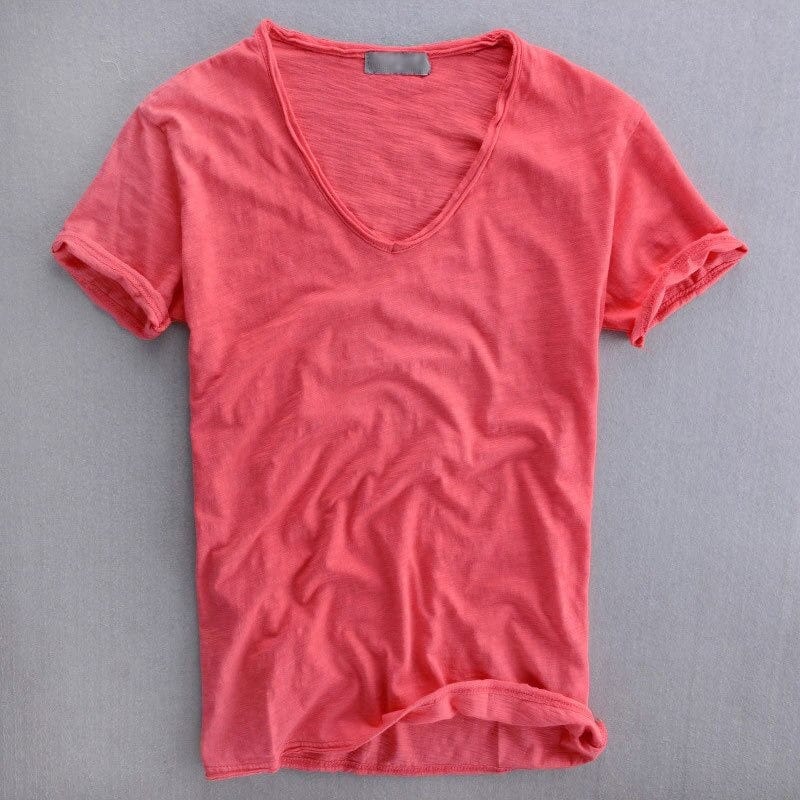 Men’s T-Shirt - Natural Fibers - Standard Fit - V-Neck - Soft Knit Short Sleeve