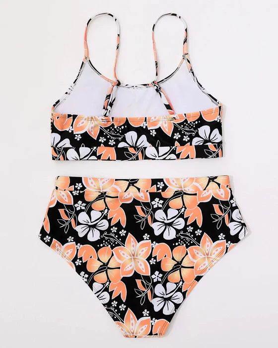 Women’s Bikini Set - High Waisted - Tank Top - Floral Print - Breathable Blend