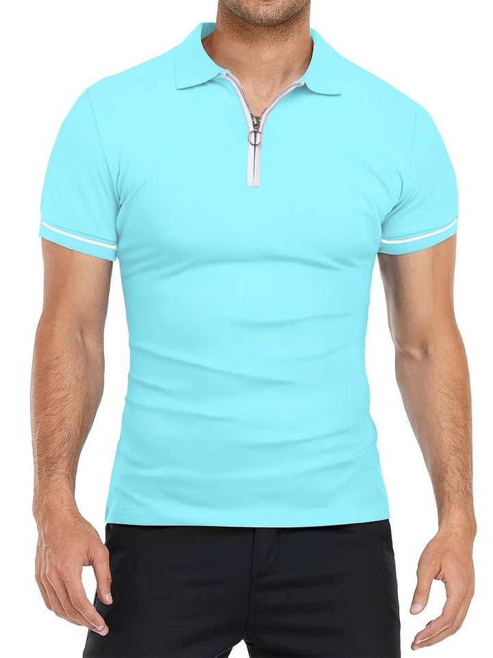 Men’s Polo Shirt - Zipper Neckline - Short Sleeve - Breathable Casual Wear