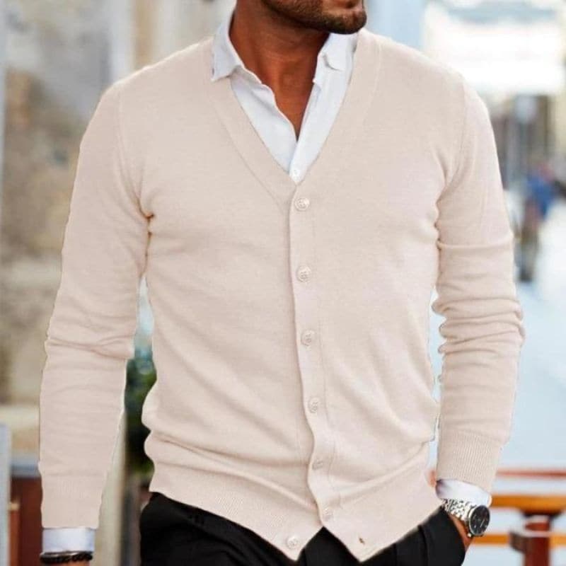 Men's Cardigan - Soft Knit - V-Neck - Button Front - Regular Fit - Ribbed Hem & Cuffs