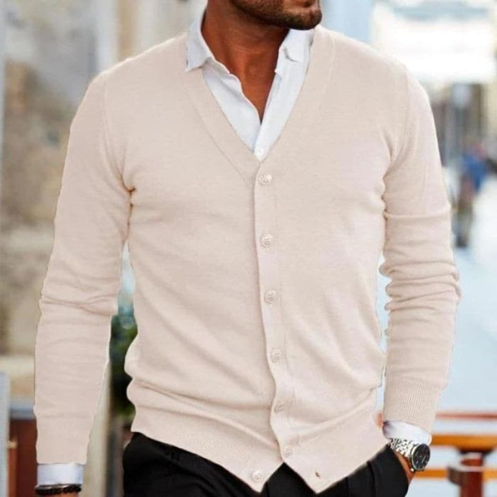 Men's Cardigan - Soft Knit - V-Neck - Button Front - Regular Fit - Ribbed Hem & Cuffs