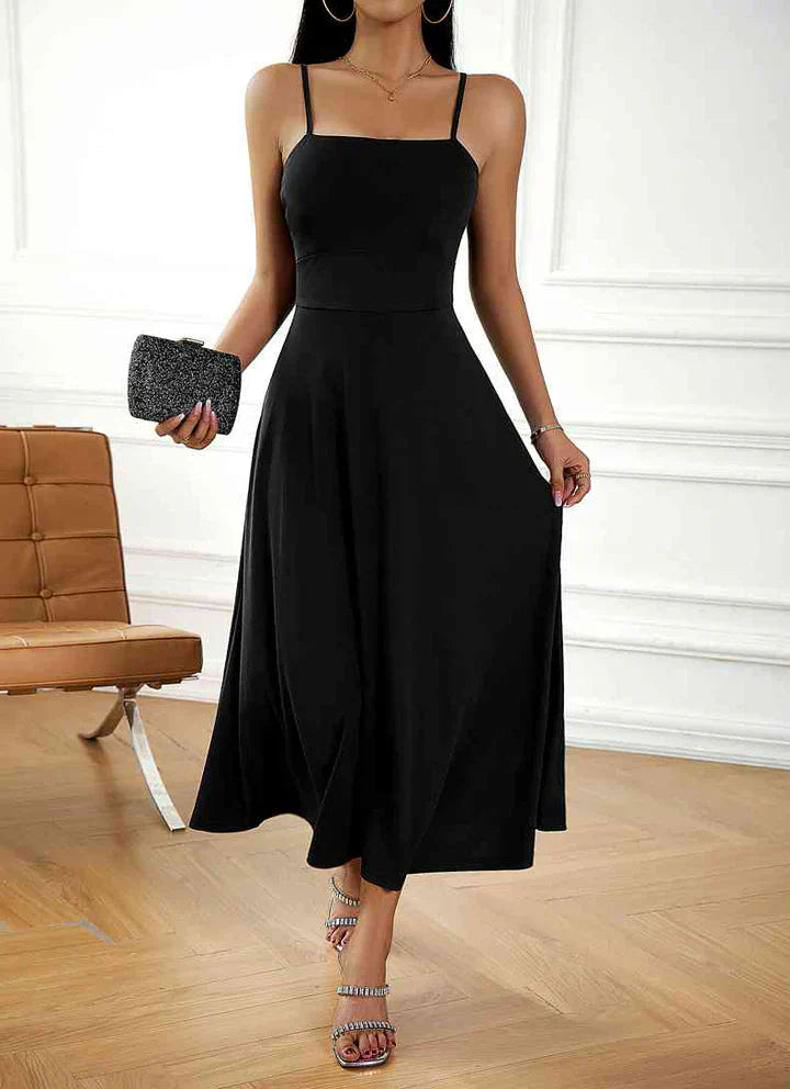 Women's Midi Dress - Sleeveless A-Line - Spaghetti Straps - Flowy Elegant Fit