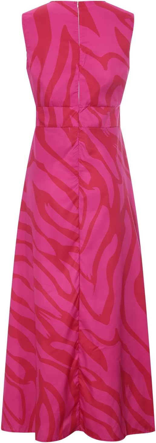 Women’s Maxi Dress – Flowing Fit – Deep V-Neck – Sleeveless – Geometric Pattern