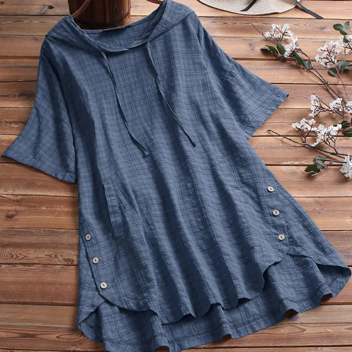 Women’s T-Shirt – Relaxed Fit – Soft Breathable Blend – Round Neck – Drawstring Detail