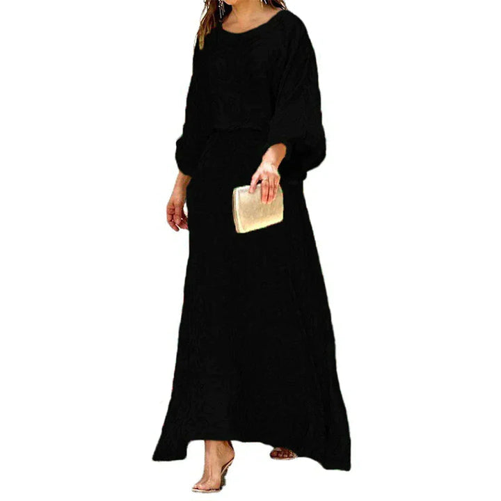 Women's Maxi Dress - Abstract Print - Relaxed Fit - Three-Quarter Sleeve - Flowy Elegant Style
