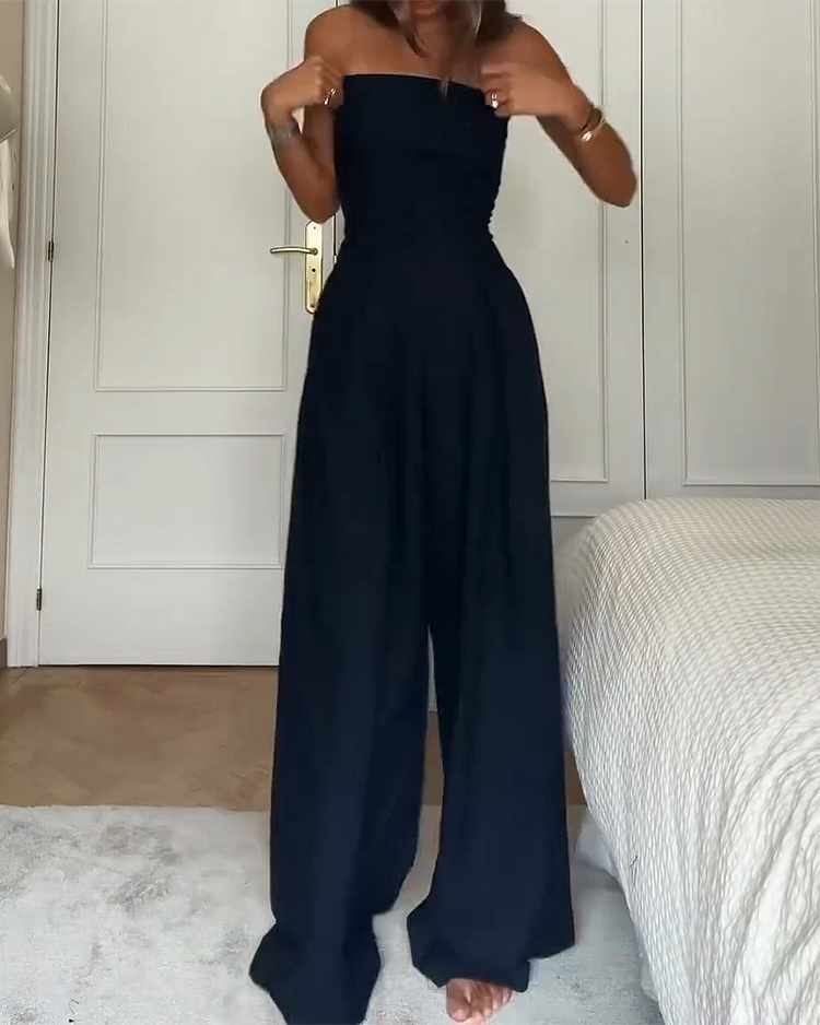 Women's Strapless Jumpsuit - Fitted Bodice - Wide-Leg - Lightweight Casual Wear
