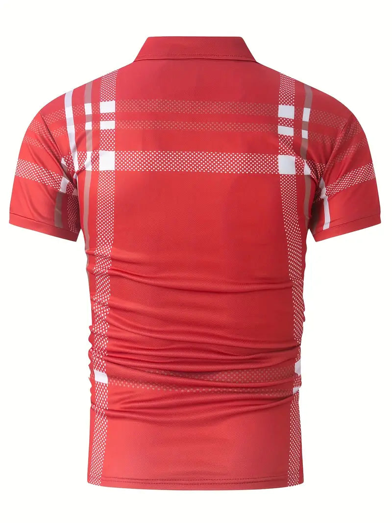 Men's Polo Shirt - Plaid Pattern - Slim Fit - Short Sleeve Button-Down Collar