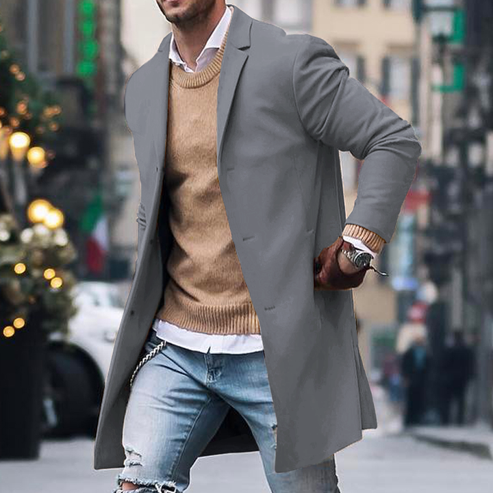 Men’s Trench Coat – Tailored Fit – Full Length – Hidden Buttons – Luxury Fabric – Lapel Collar