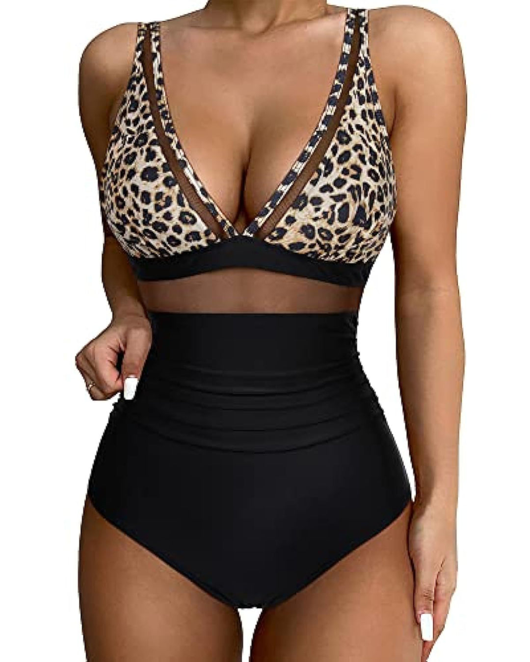 Women’s Swimsuit – Plunging Neckline – Mesh Detail – High-Cut Leg – Breathable Blend