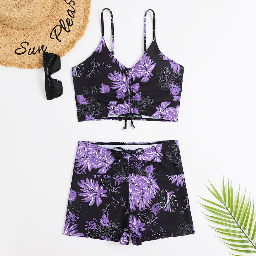 Women’s Bikini Set – Ruched Bralette Top – High Waist – Stretch Breathable Fabric