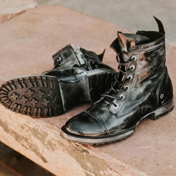 Men’s Leather Boots - Ankle Length - Lace-Up - Rugged Sole - Structured Fit