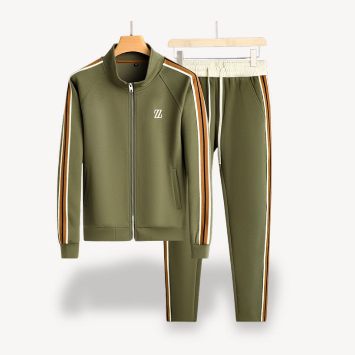 Men’s Tracksuit Set - Slim Fit - Sporty Side Stripes - Zipper Jacket & Drawstring Pants