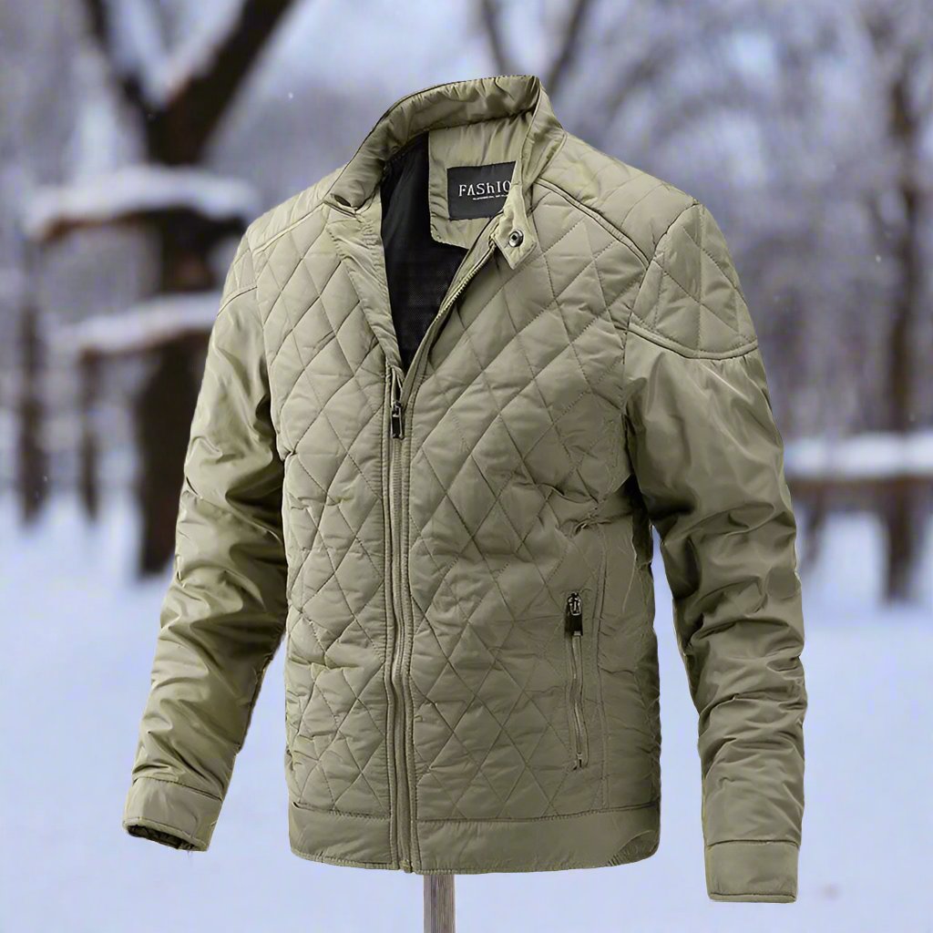 Men’s Quilted Jacket – Slim Fit – High Collar – Zip Pockets