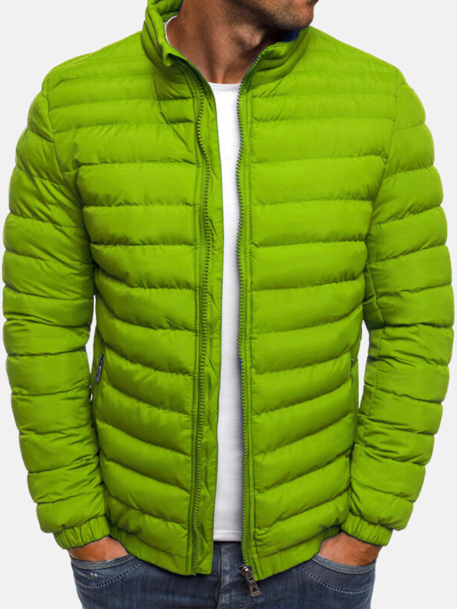 Men’s Quilted Jacket - Slim Fit - Lightweight Padded - High Collar Casual Outerwear