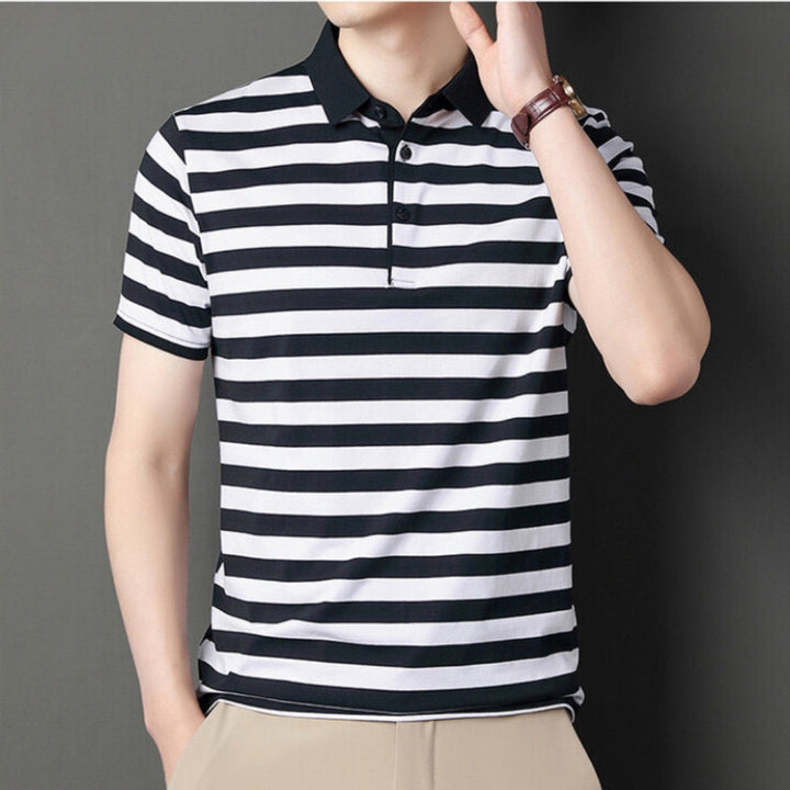 Men’s Polo Shirt - Slim Fit - Soft Knit - Striped Design - Short Sleeve Casual Wear