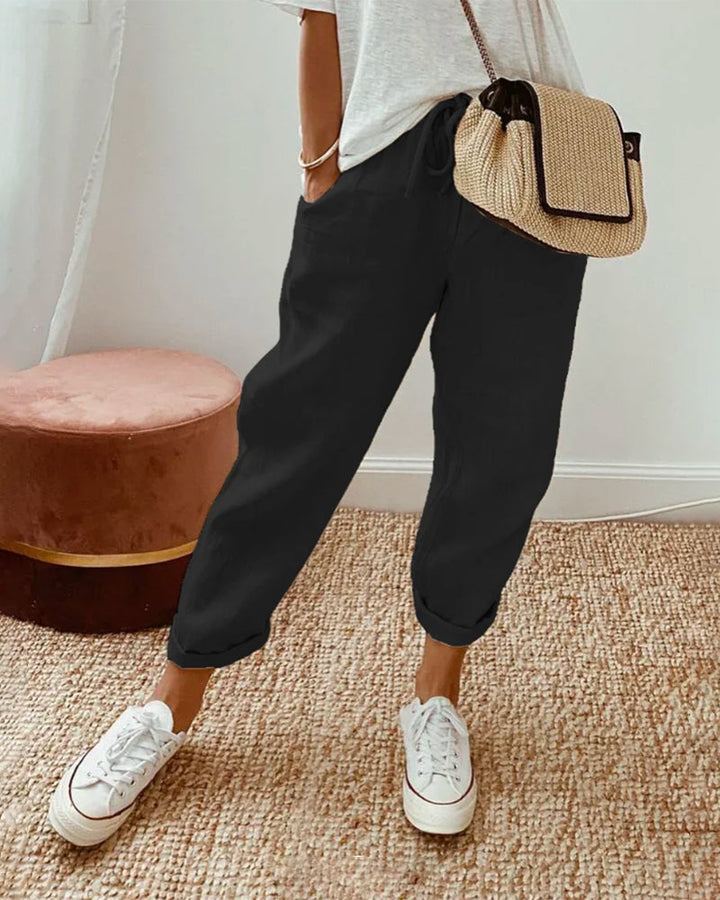 Women's Jogger Pants - Lightweight Breathable Fabric - Relaxed Fit - Drawstring Waist
