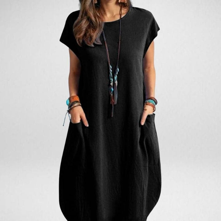 Women’s Long Dress – Breathable Blend – Relaxed Fit – Short Sleeve with Pockets